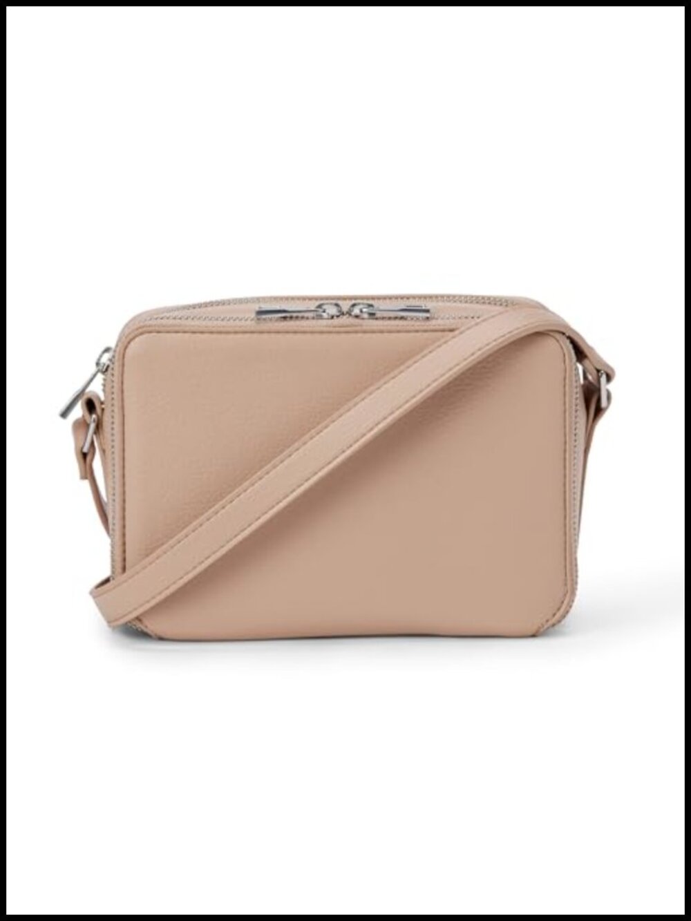 Faux PU Leather Crossbody Camera Bag Zip Pockets Adjustable Strap